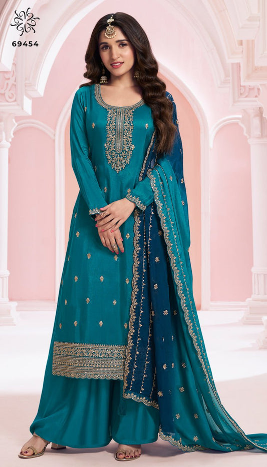 Vichitra with Zari and Thread Embroidery Work Suit