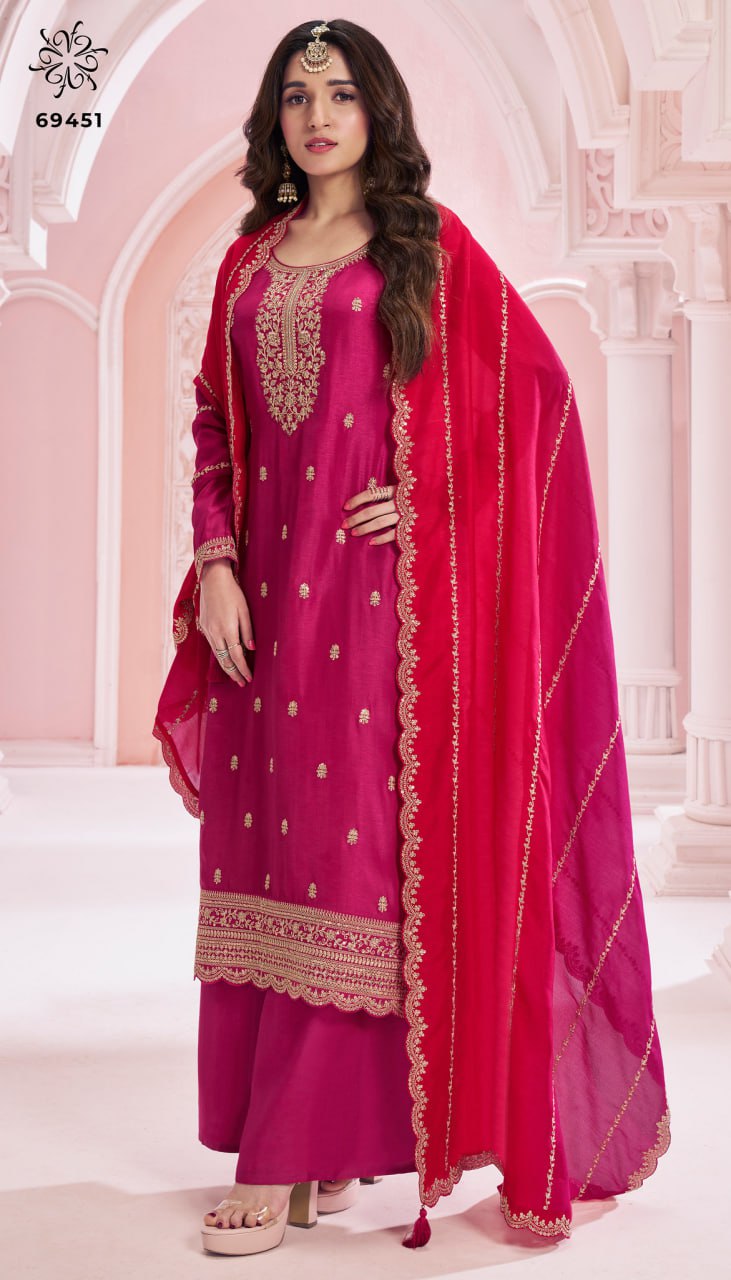 Vichitra with Zari and Thread Embroidery Work Suit