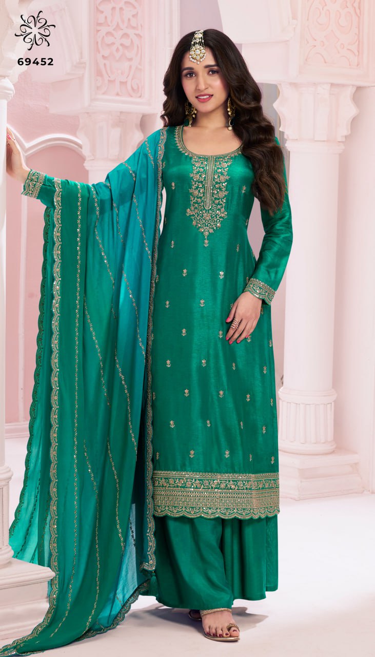 Vichitra with Zari and Thread Embroidery Work Suit