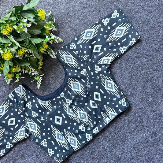 Cotton Ajrakh Print BoatNeck Neck Blouse