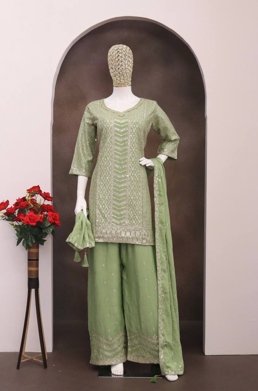 Chinon With Sequence Embroidery Stich Work Suit