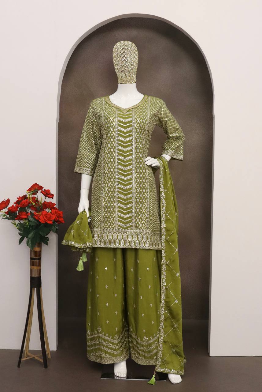 Chinon With Sequence Embroidery Stich Work Suit