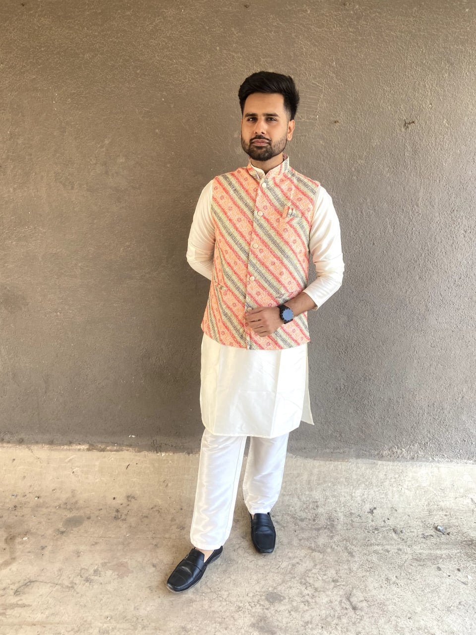 MENS'S KURTA PAJAM WITH JACKET SEQUNCE WORK AND PRINT