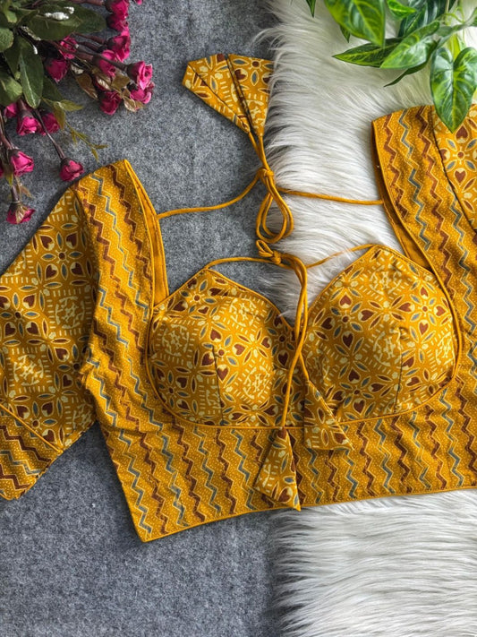 Halter Neck Ajrakh Print Cotton Blouse