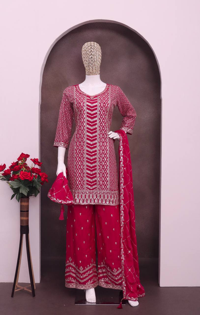 Chinon With Sequence Embroidery Stich Work Suit