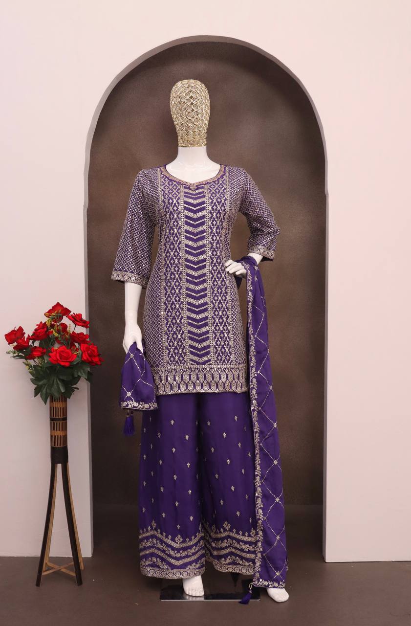 Chinon With Sequence Embroidery Stich Work Suit