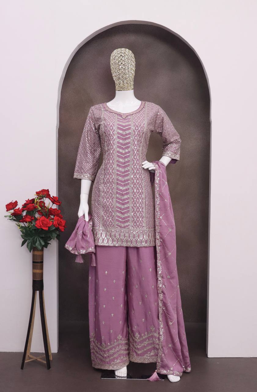 Chinon With Sequence Embroidery Stich Work Suit