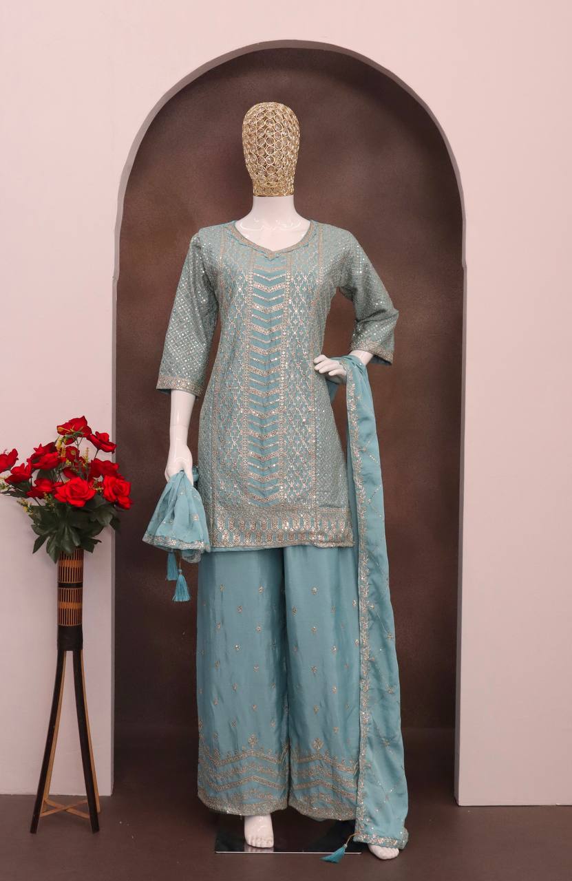 Chinon With Sequence Embroidery Stich Work Suit