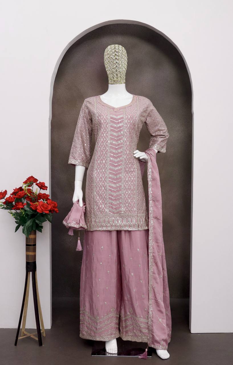 Chinon With Sequence Embroidery Stich Work Suit