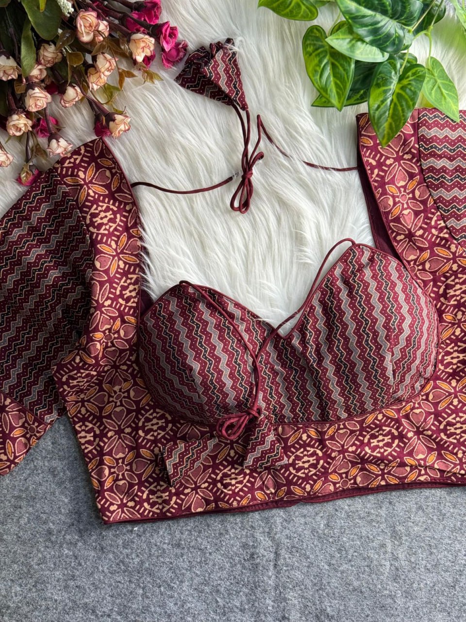 Halter Neck Ajrakh Print Cotton Blouse