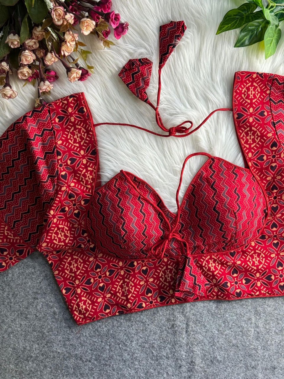 Halter Neck Ajrakh Print Cotton Blouse