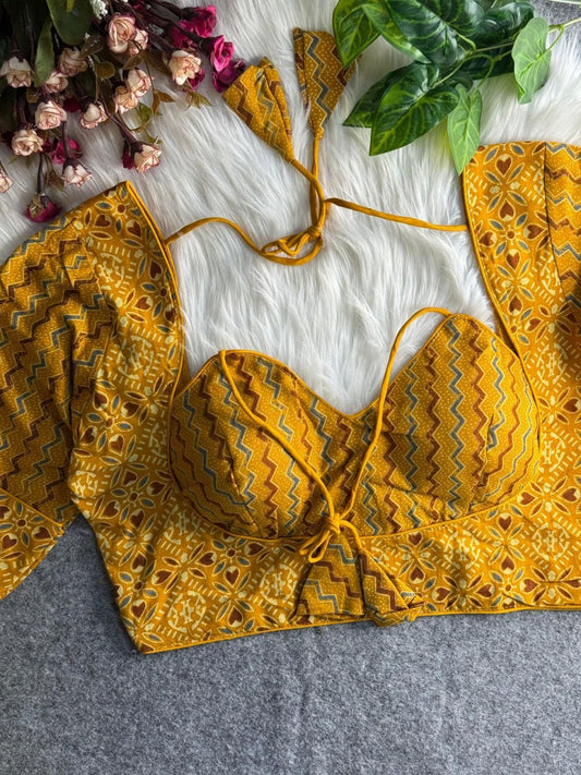 Halter Neck Ajrakh Print Cotton Blouse