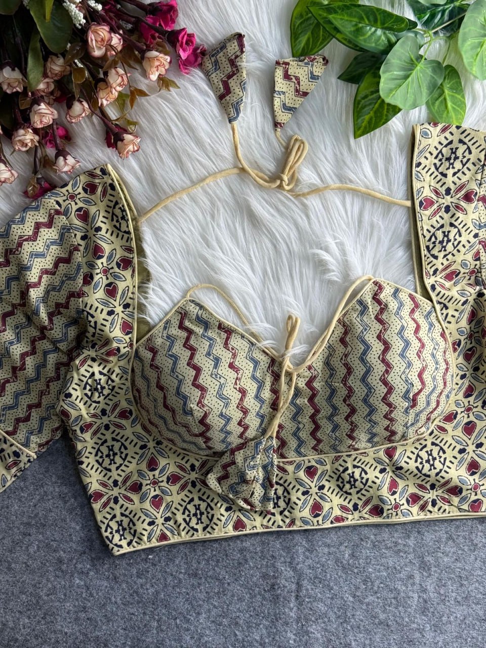 Halter Neck Ajrakh Print Cotton Blouse