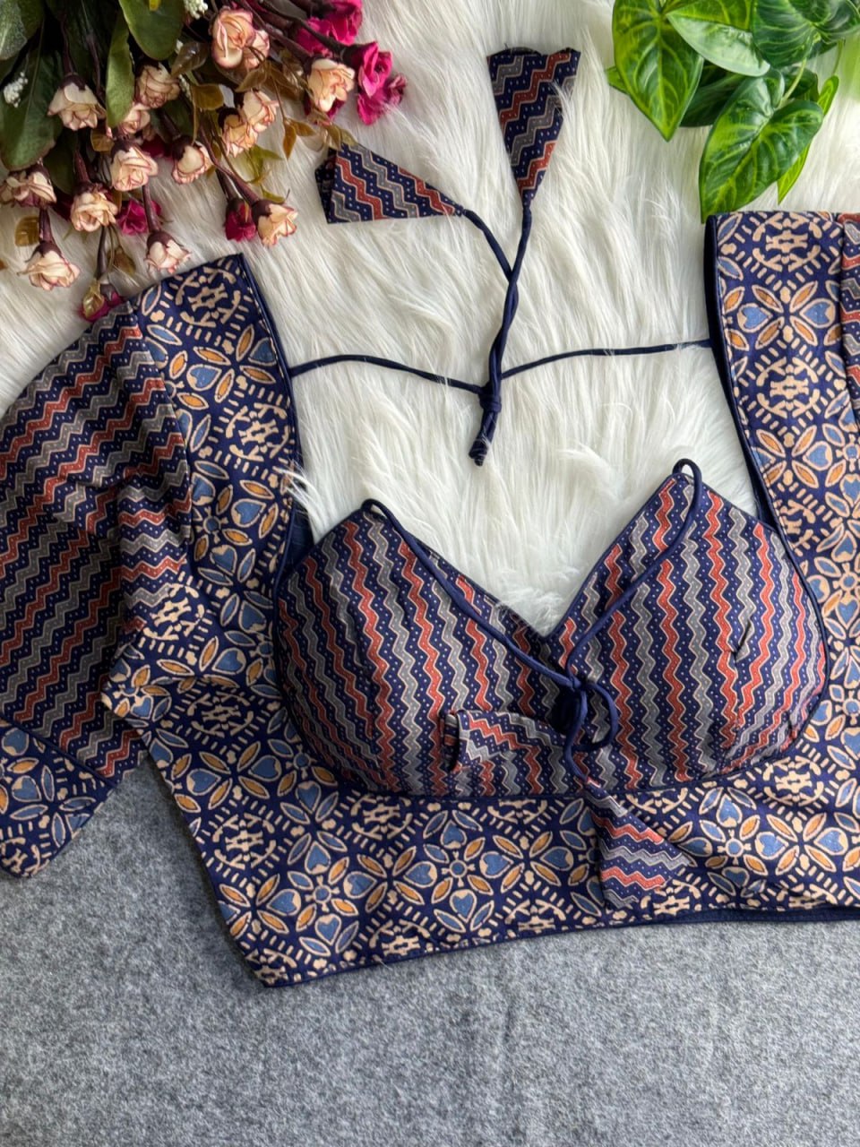 Halter Neck Ajrakh Print Cotton Blouse
