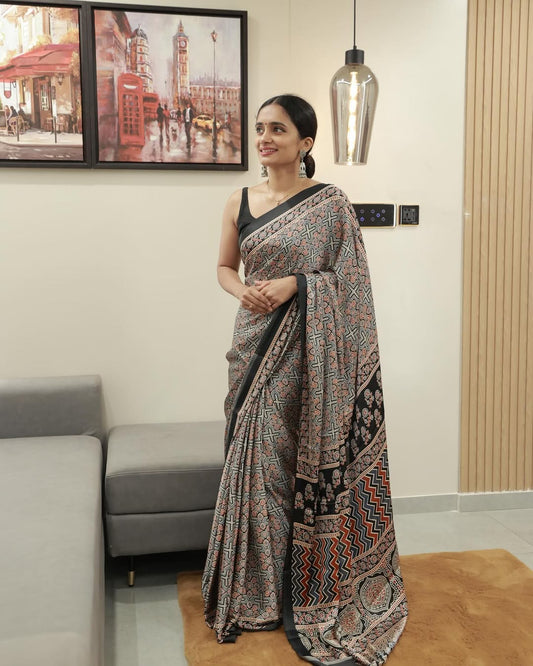 Digital Print Semi Gajji Silk Soft and Smooth Saree