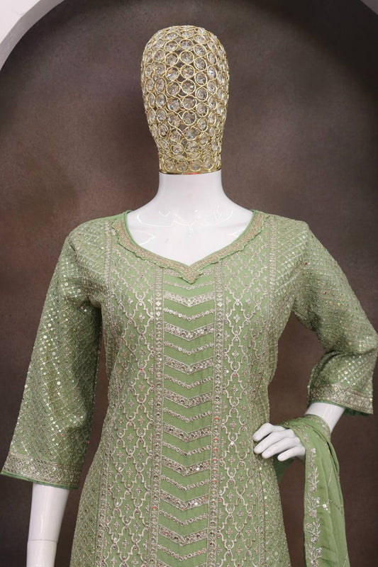 Chinon With Sequence Embroidery Stich Work Suit