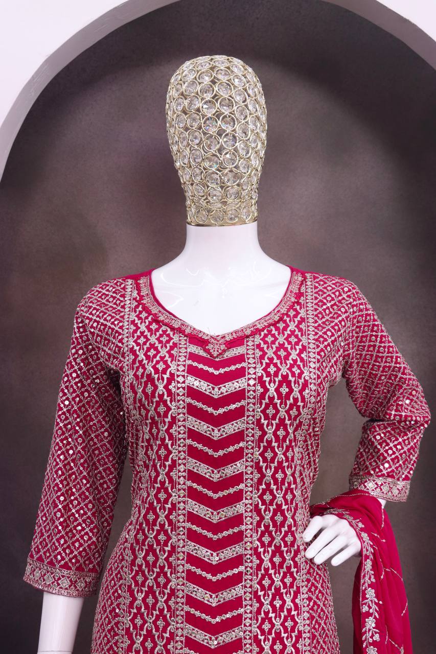 Chinon With Sequence Embroidery Stich Work Suit