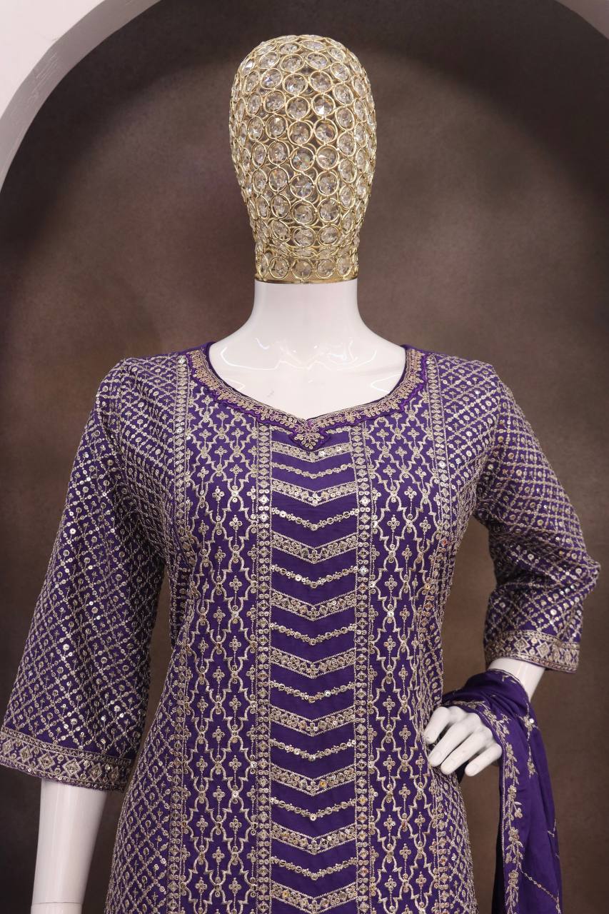 Chinon With Sequence Embroidery Stich Work Suit