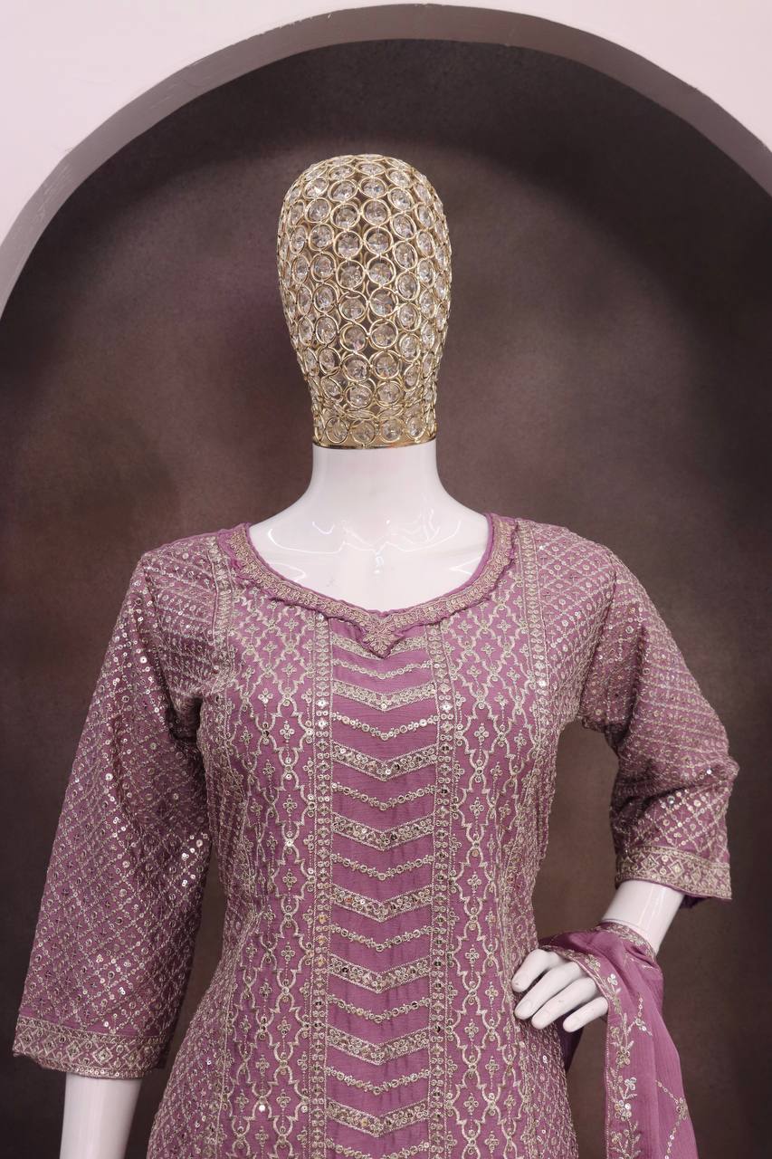 Chinon With Sequence Embroidery Stich Work Suit