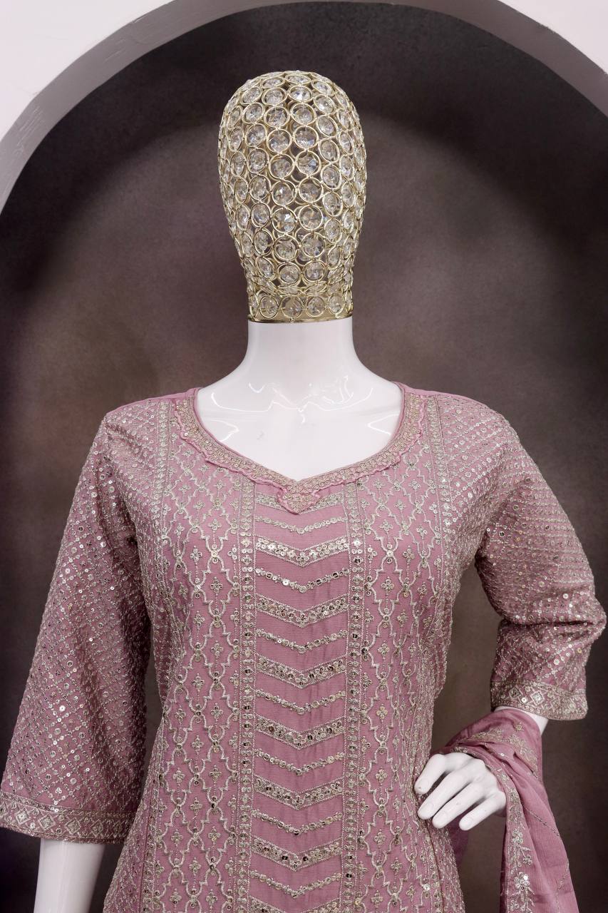 Chinon With Sequence Embroidery Stich Work Suit