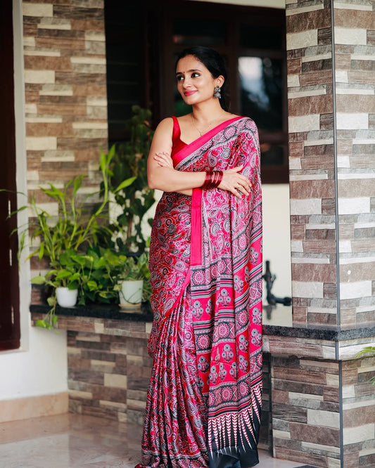 Digital Print Semi Gajji Silk Soft and Smooth Saree