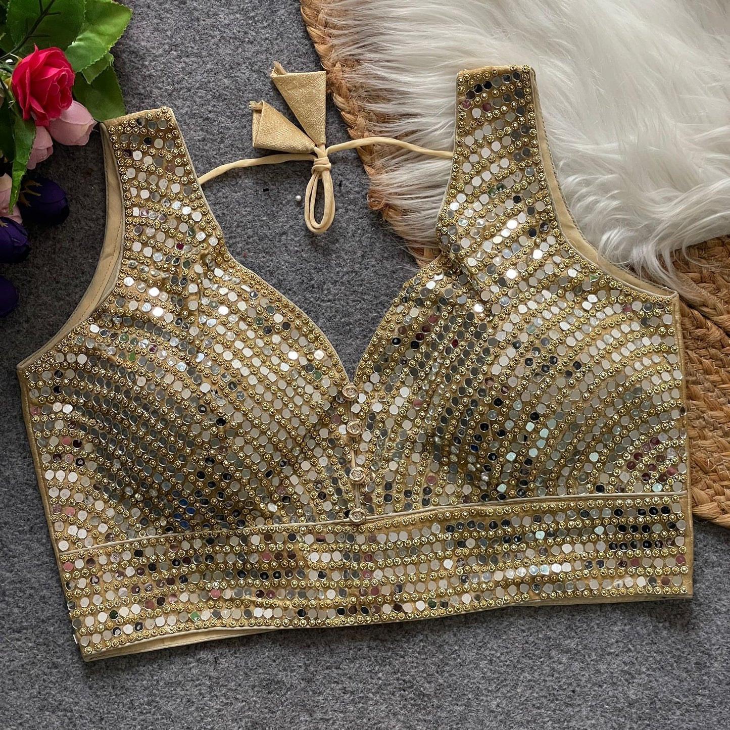 SHABYACHI MIRROR – Real Mirror with Stone Work Blouse