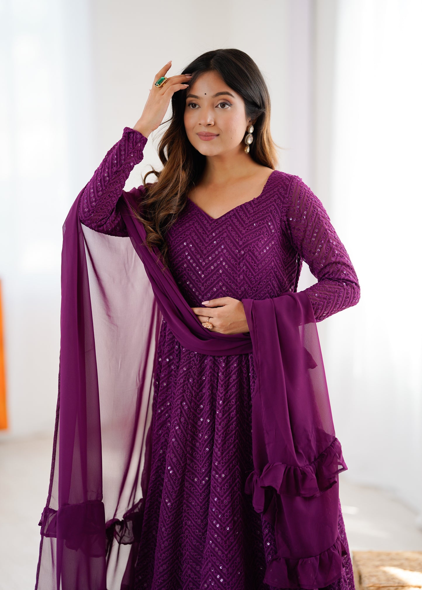 PURE SOFT FOX GEORGETTE LUKHNOWI SEQUENCE WORK ANARLALI SUITS