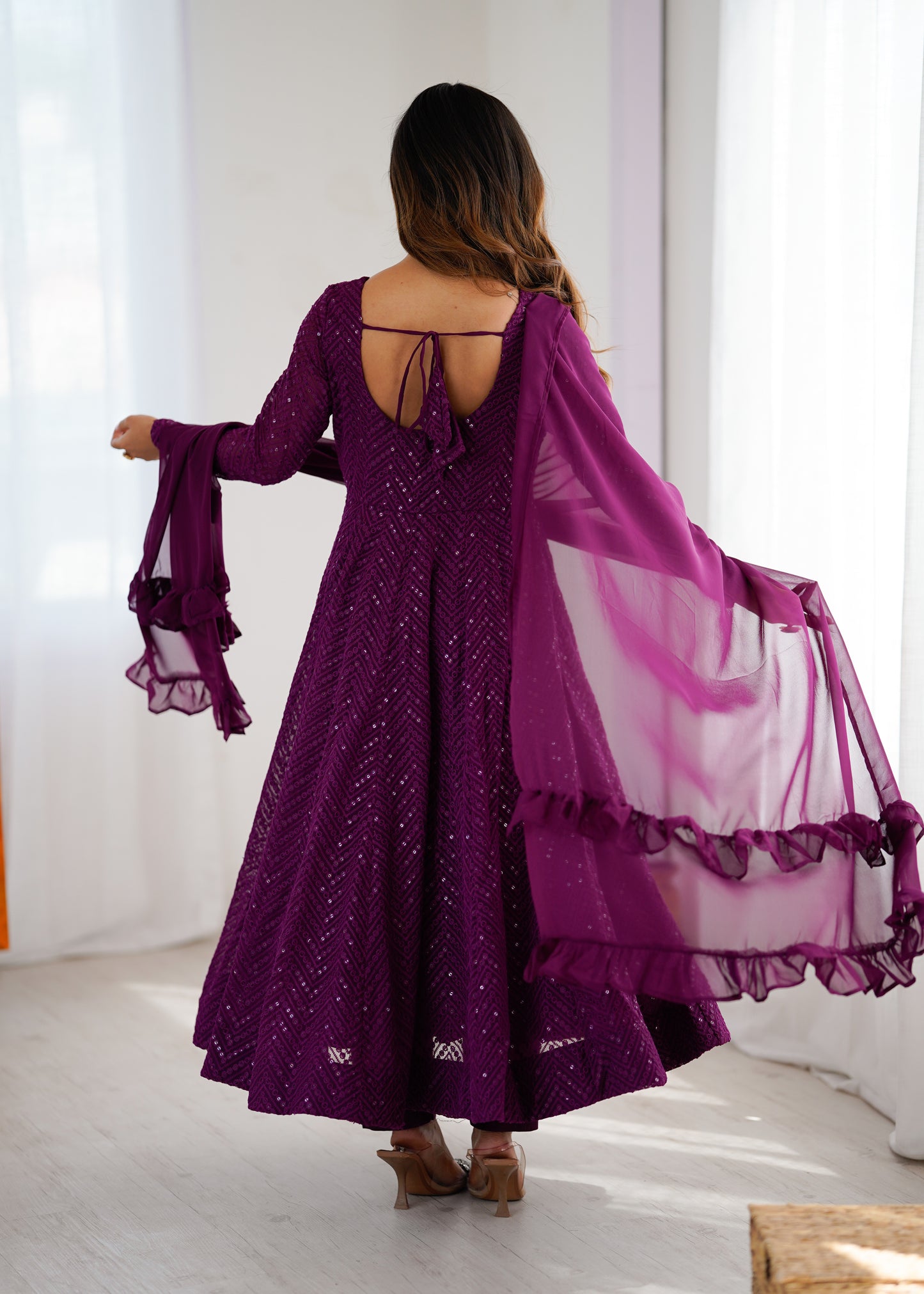 PURE SOFT FOX GEORGETTE LUKHNOWI SEQUENCE WORK ANARLALI SUITS