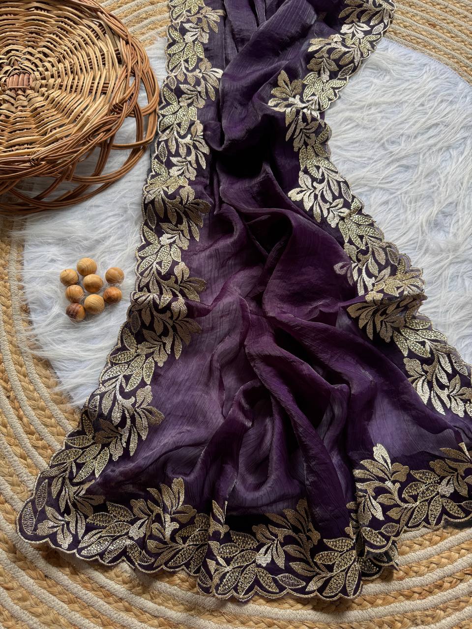 Pure Crunchy Moss Sattin Saree