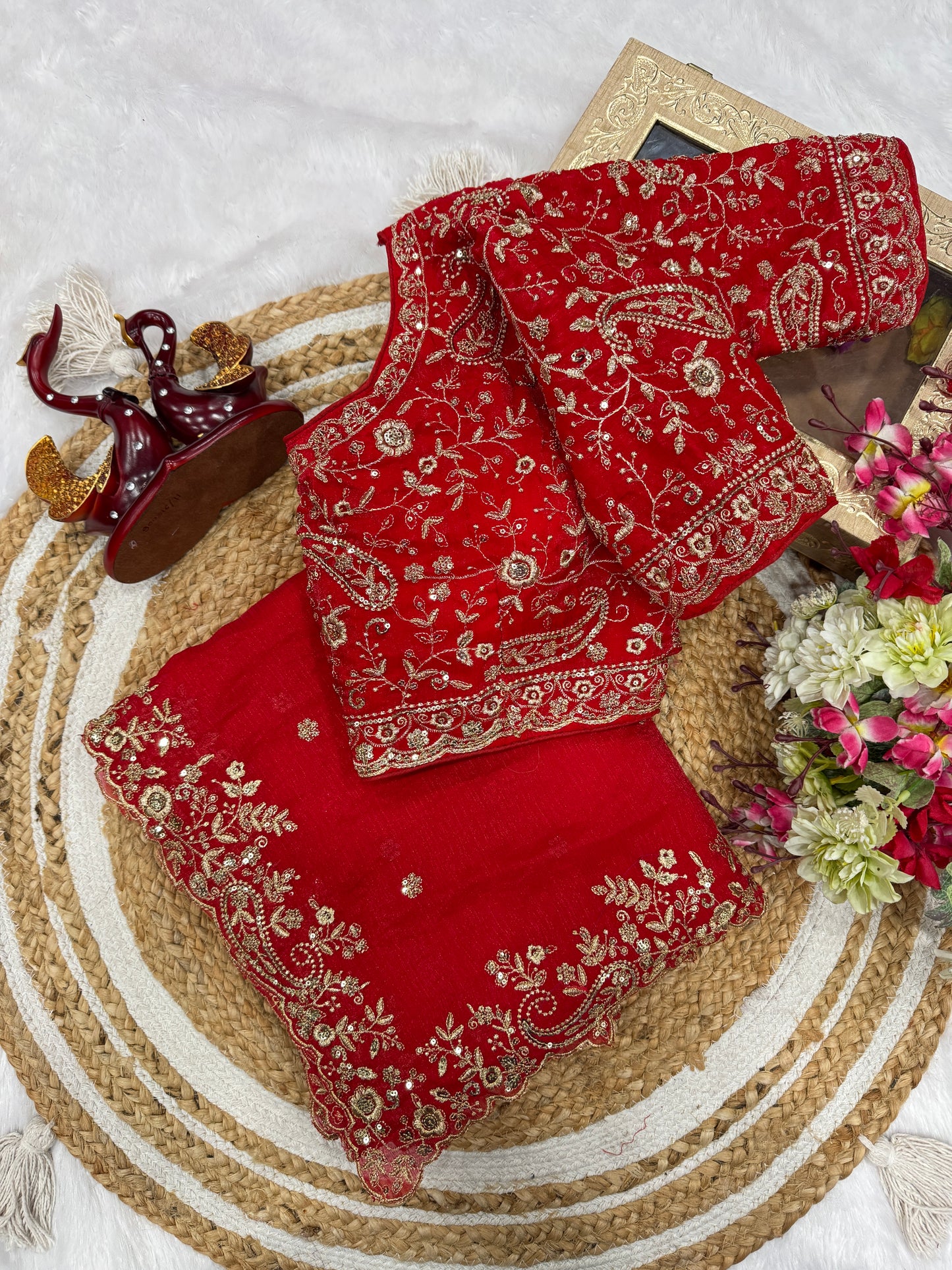 Trendy Chiffon Beautiful Sequins and Zari Embroidery Saree