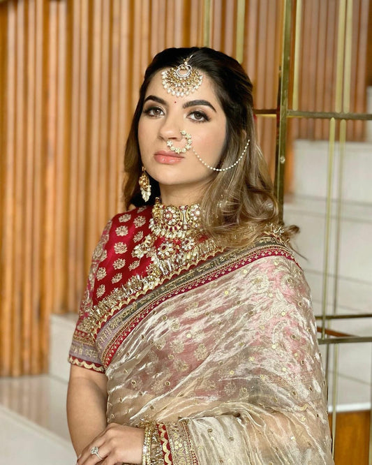 Soft Twill Net Sequins and Dori Embroidery with Fancy Lace Border Saree