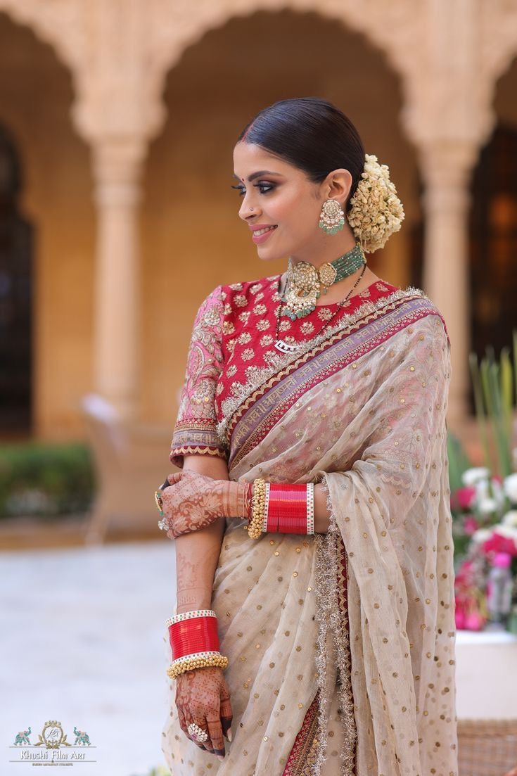 Soft Twill Net Sequins and Dori Embroidery with Fancy Lace Border Saree