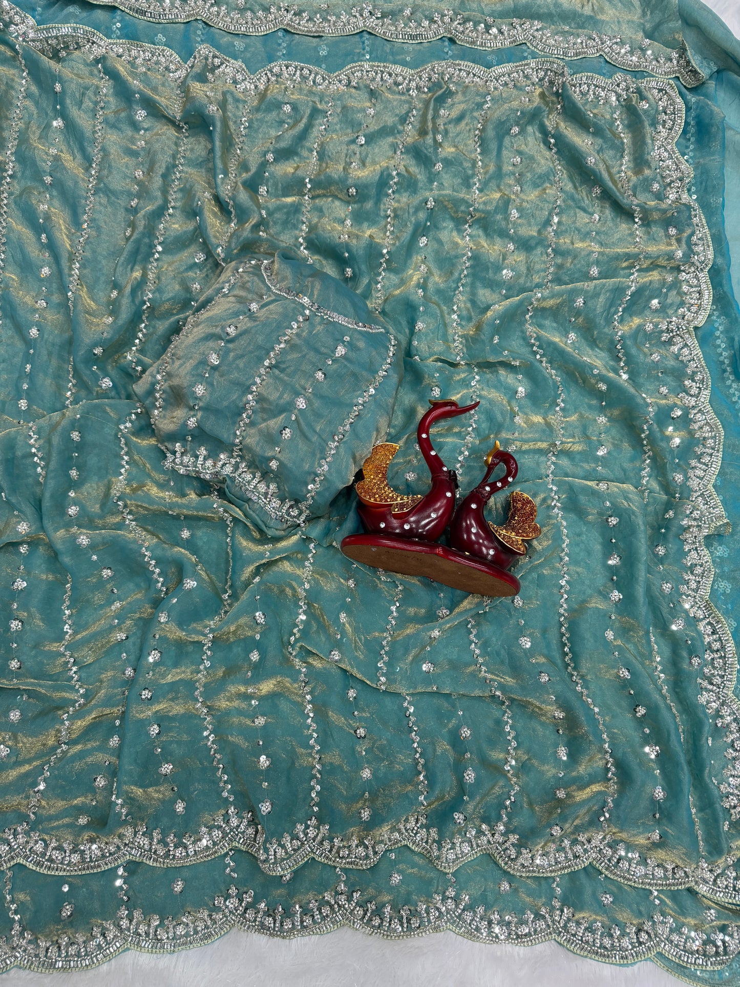 Beads & Sequins Embroidery Saree in Space Silk