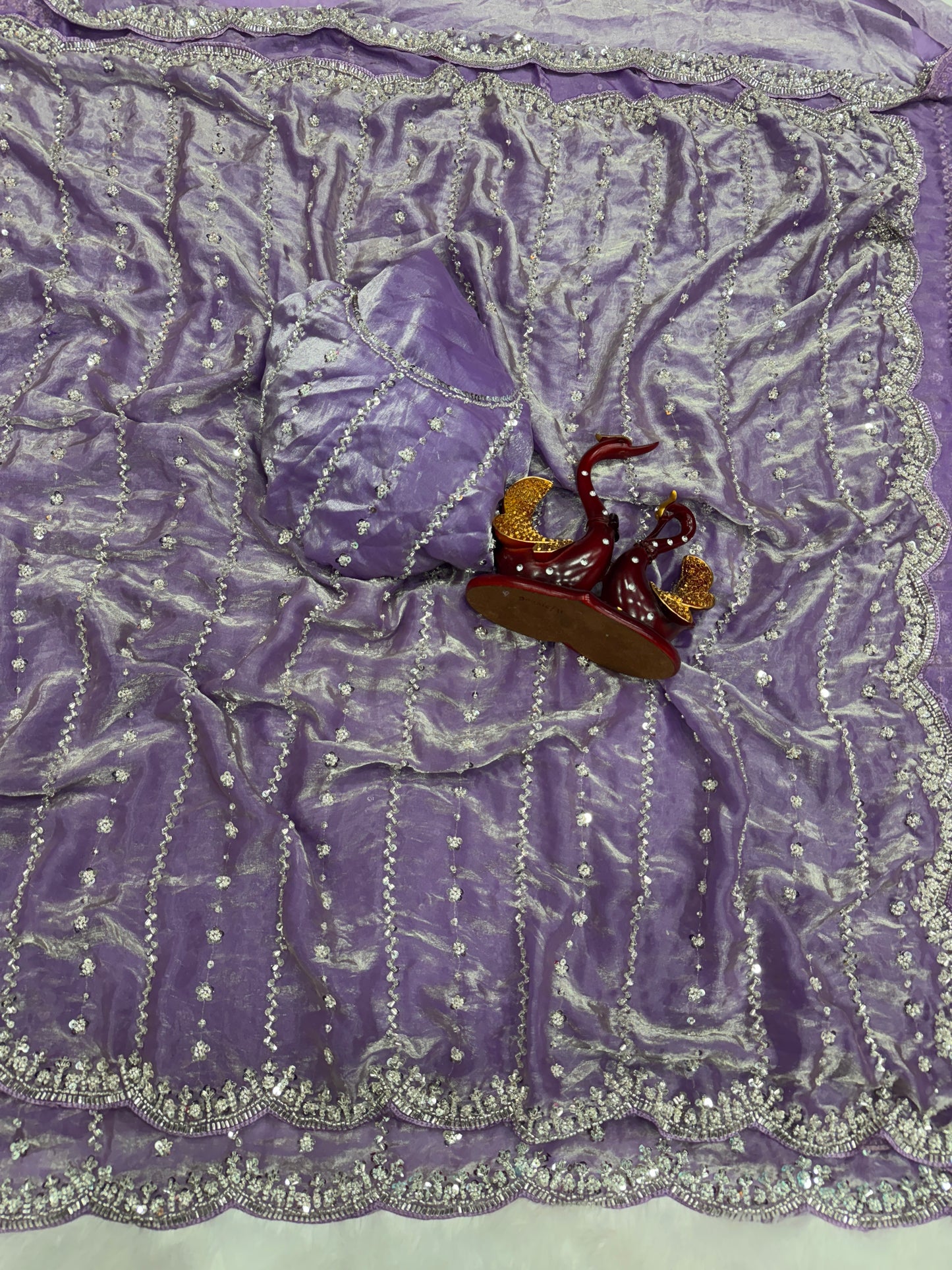 Beads & Sequins Embroidery Saree in Space Silk