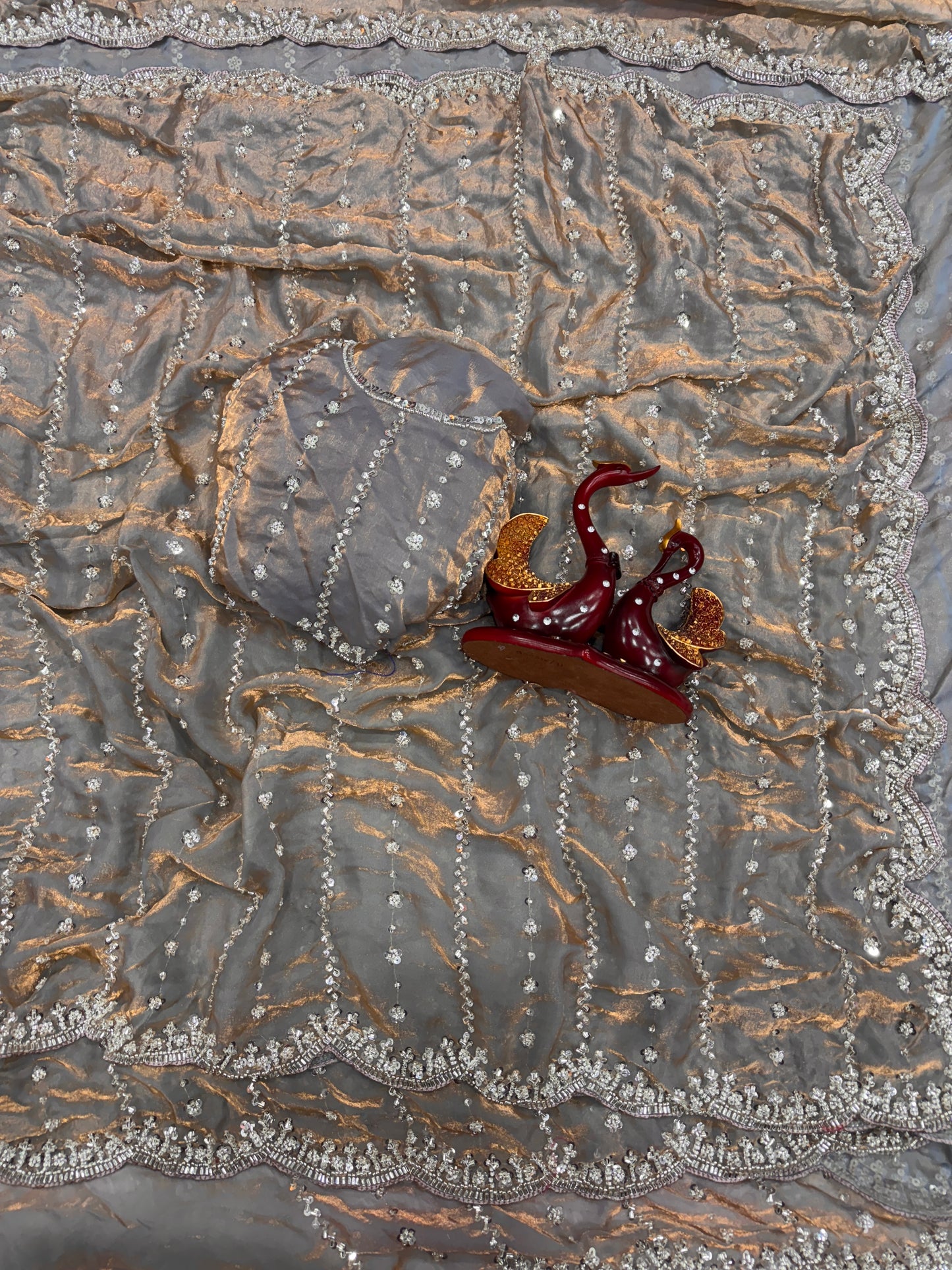 Beads & Sequins Embroidery Saree in Space Silk