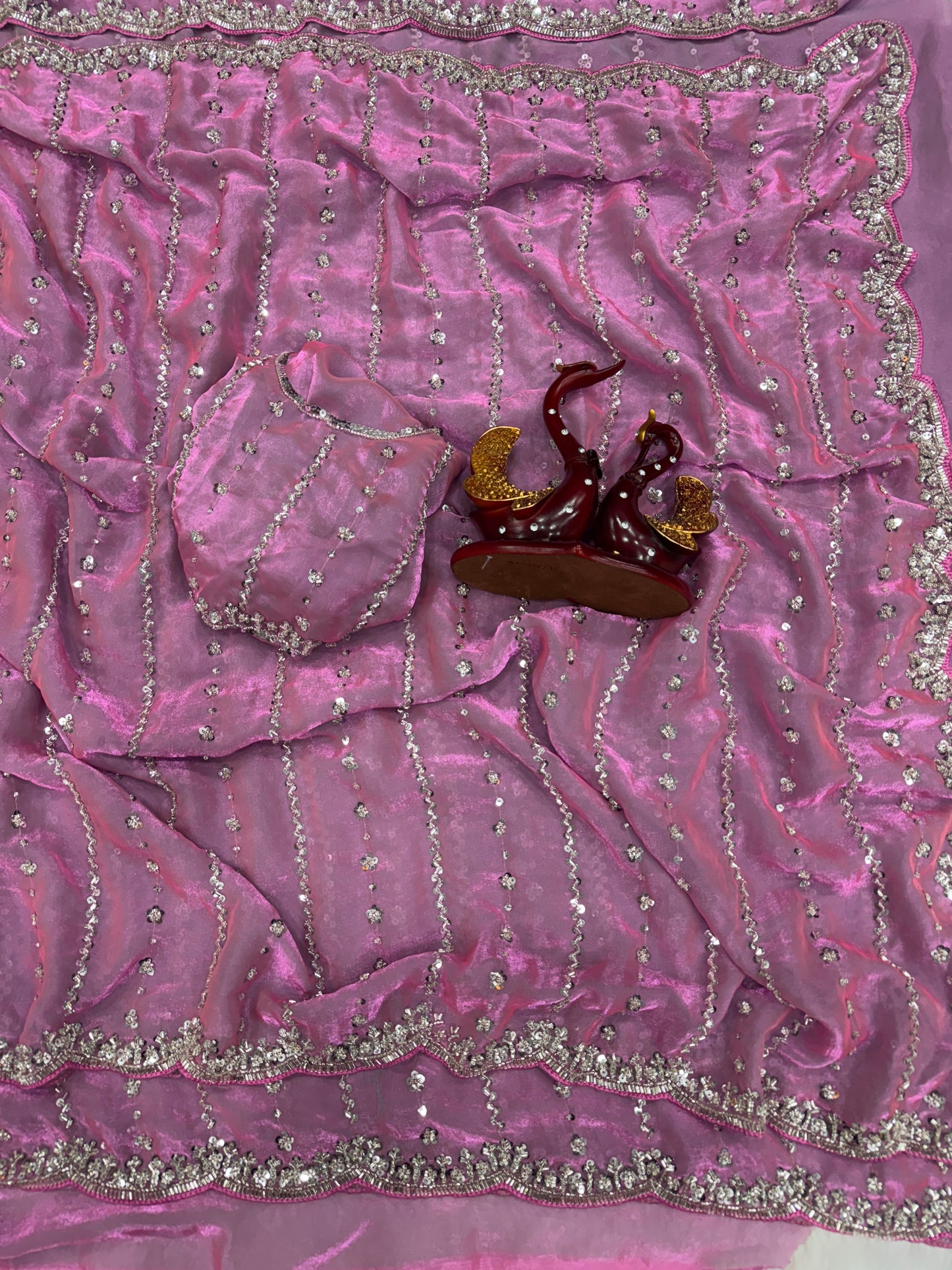Beads & Sequins Embroidery Saree in Space Silk