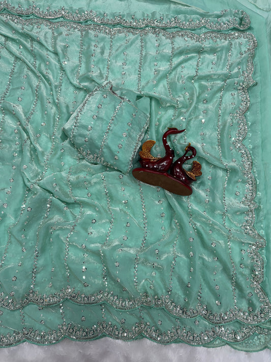 Beads & Sequins Embroidery Saree in Space Silk