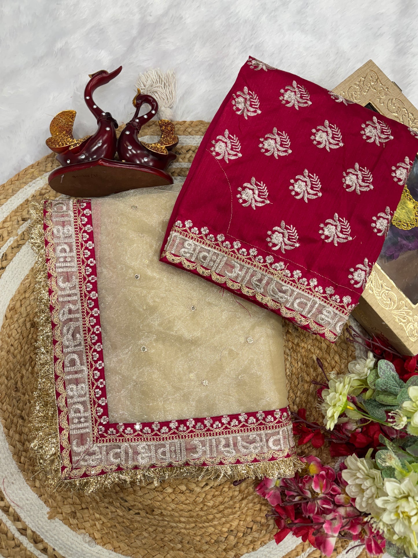 Soft Twill Net Sequins and Dori Embroidery with Fancy Lace Border Saree