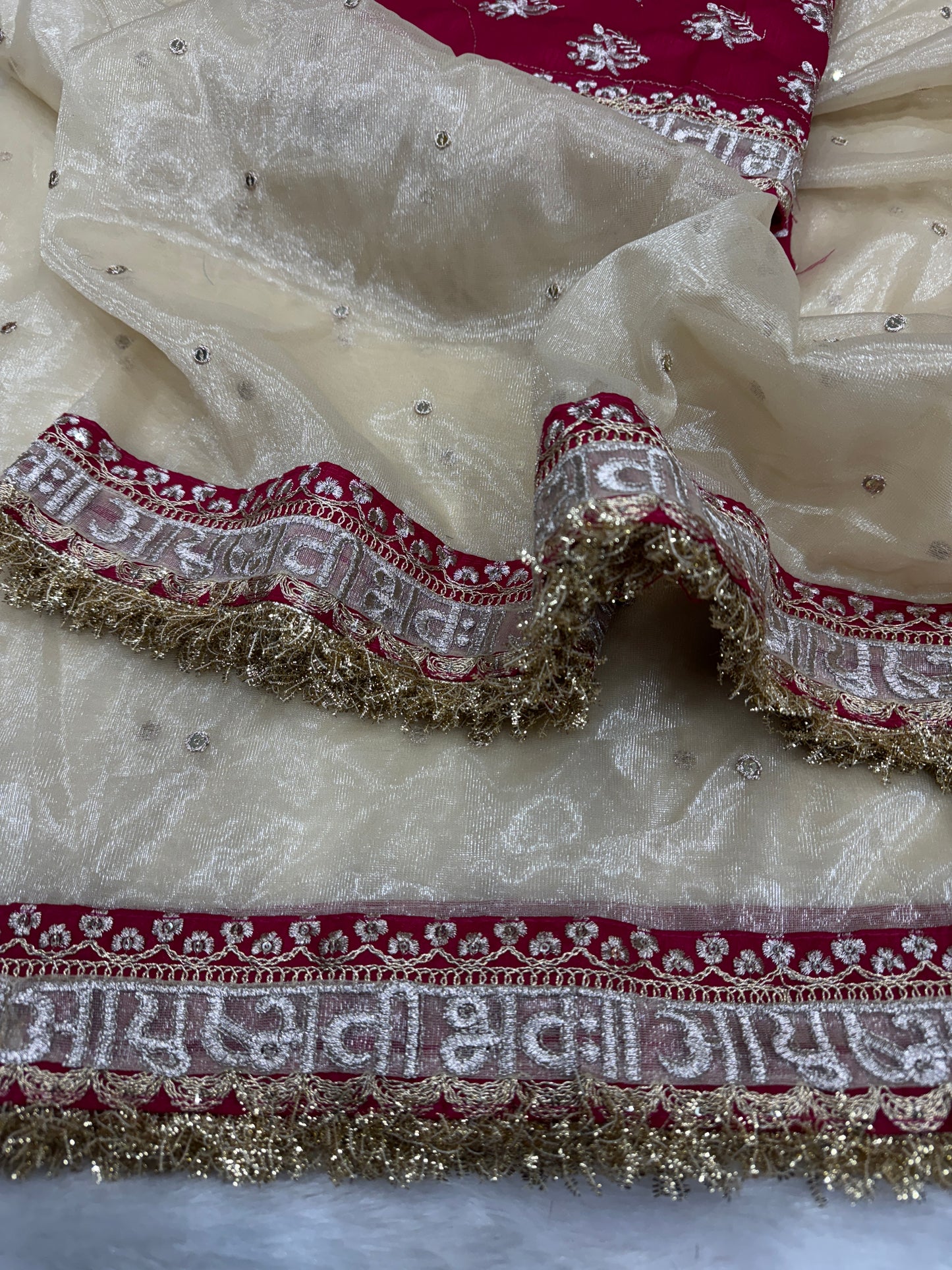 Soft Twill Net Sequins and Dori Embroidery with Fancy Lace Border Saree