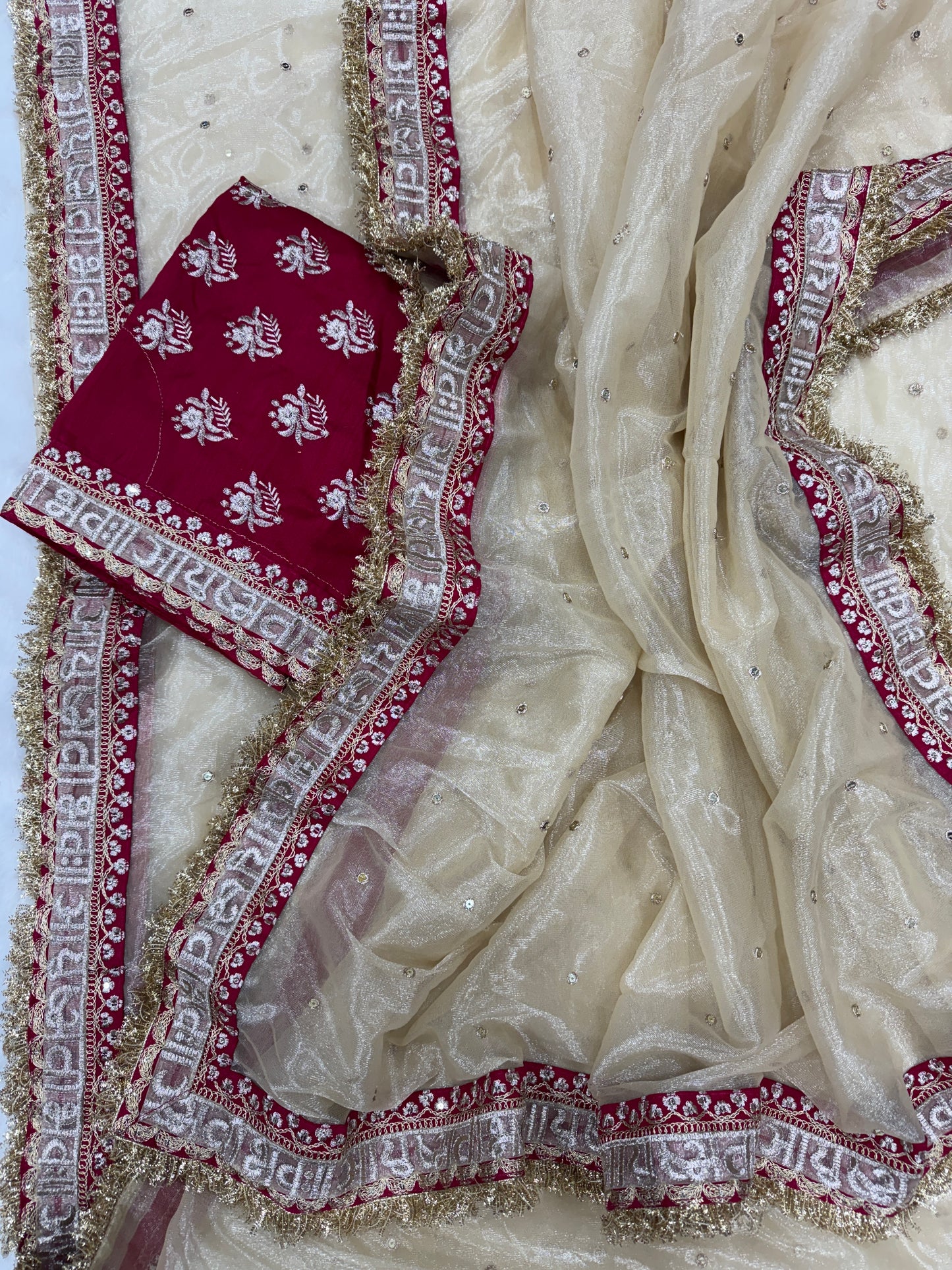 Soft Twill Net Sequins and Dori Embroidery with Fancy Lace Border Saree