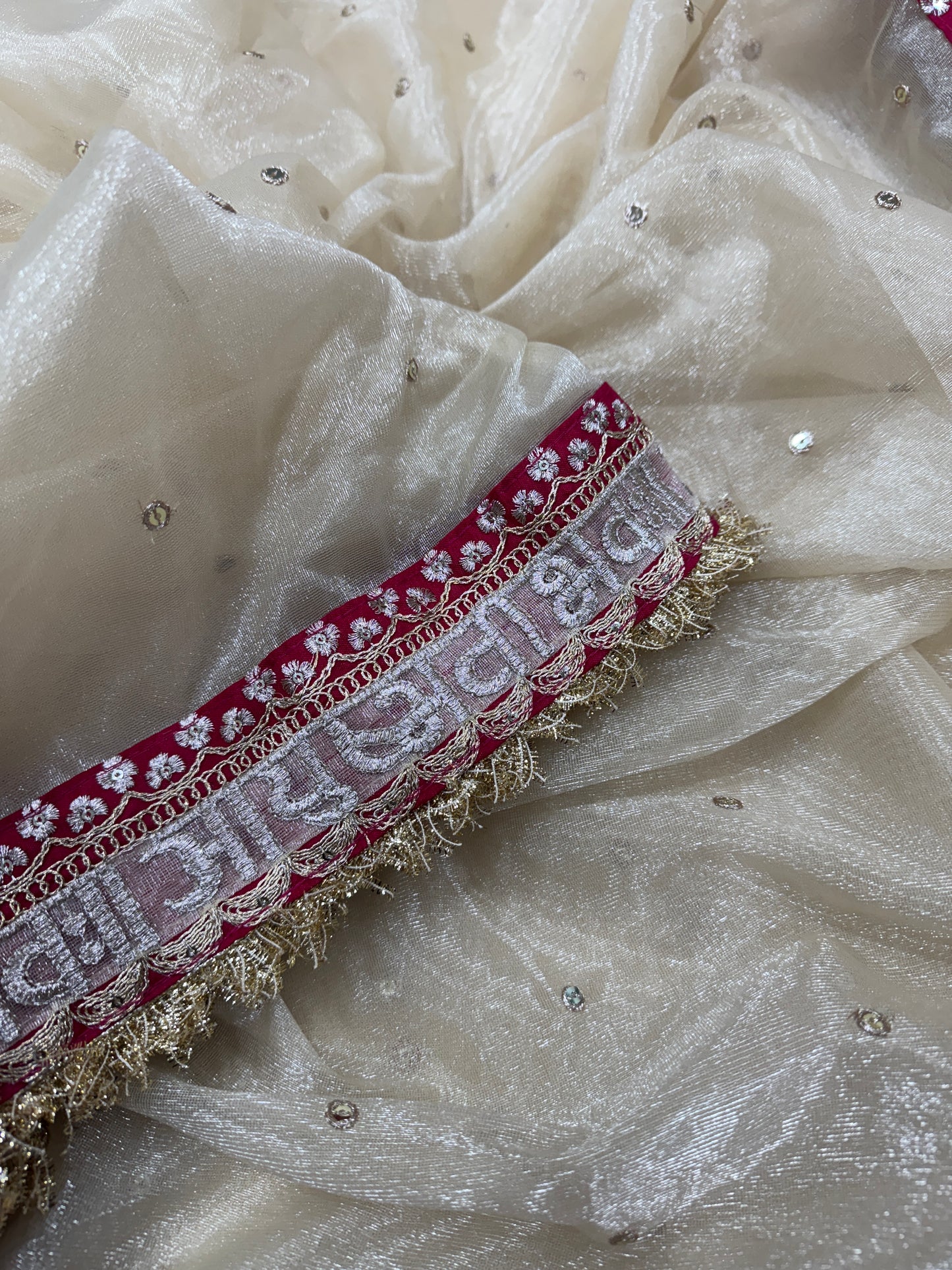 Soft Twill Net Sequins and Dori Embroidery with Fancy Lace Border Saree