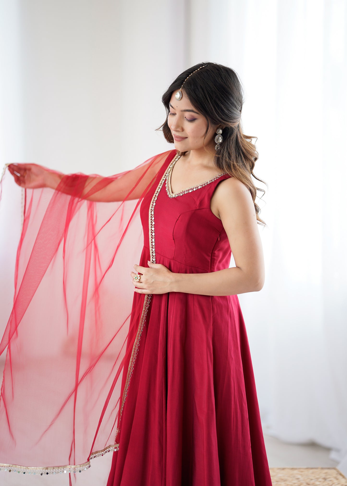 PURE ROMANSILK CHANDERI ANARKALI SET