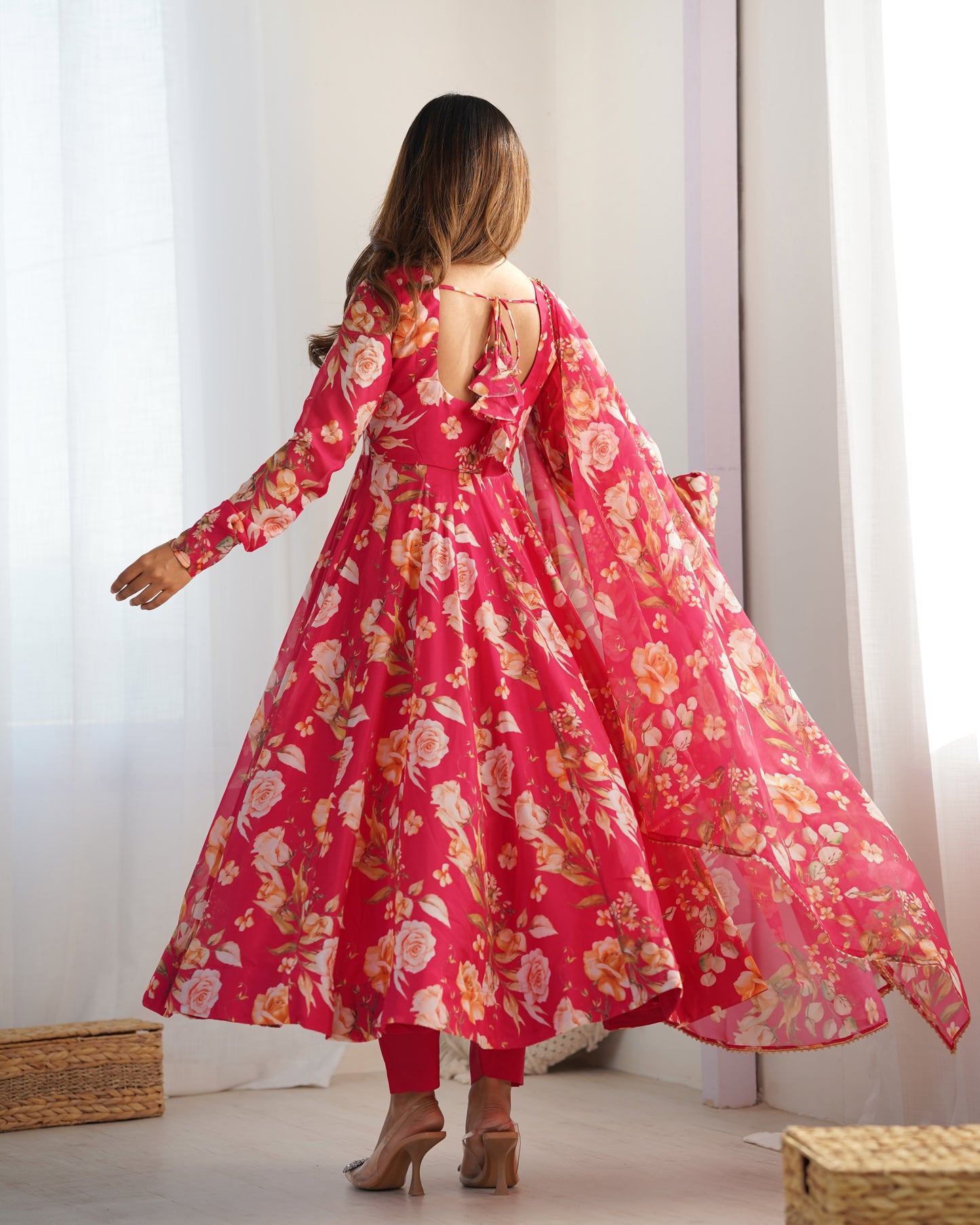 Organza Silk Print Anarkali Dupatta Set