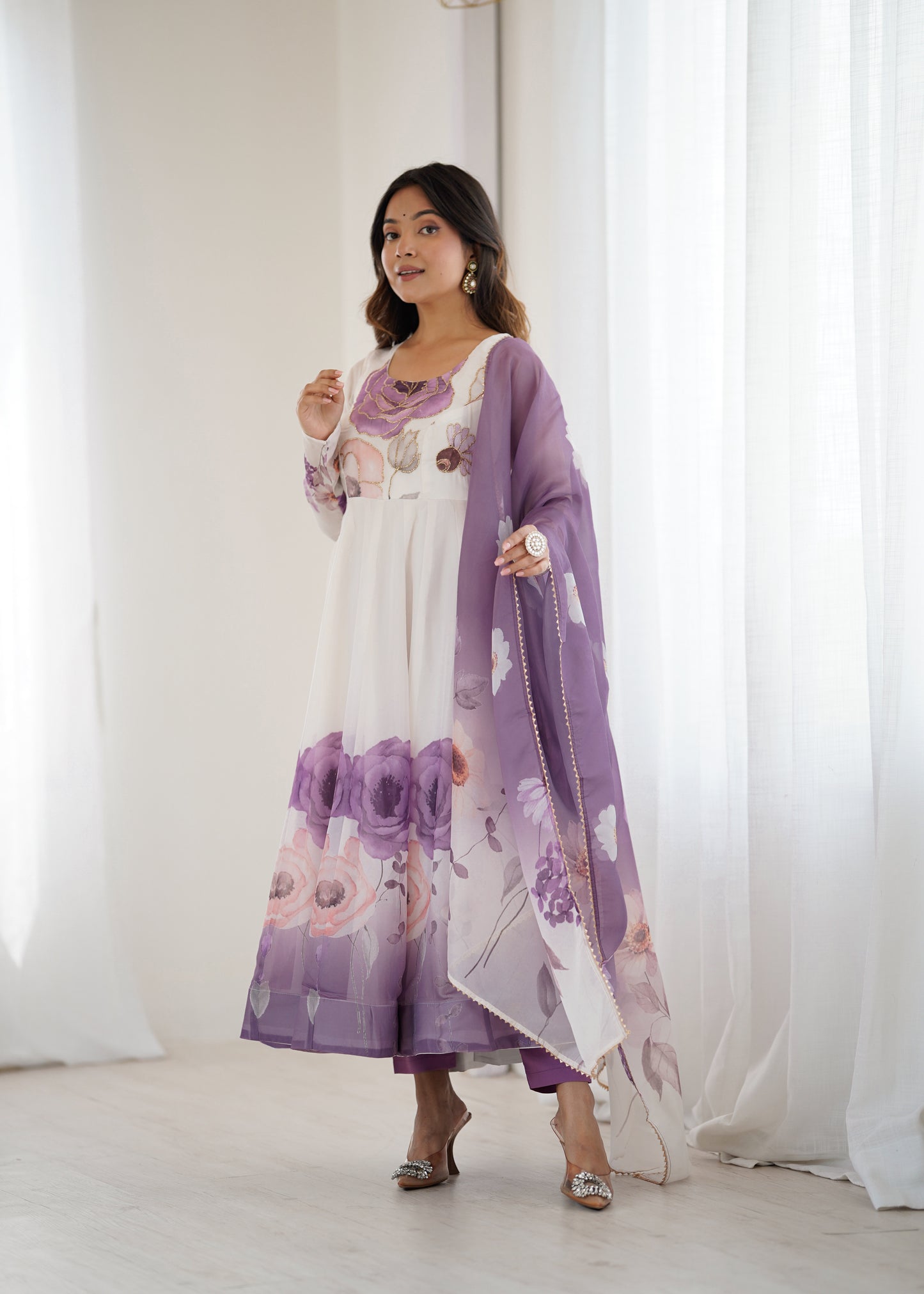 PURE SOFT ORGANJA SILK PRINT ANARKALI SUIT