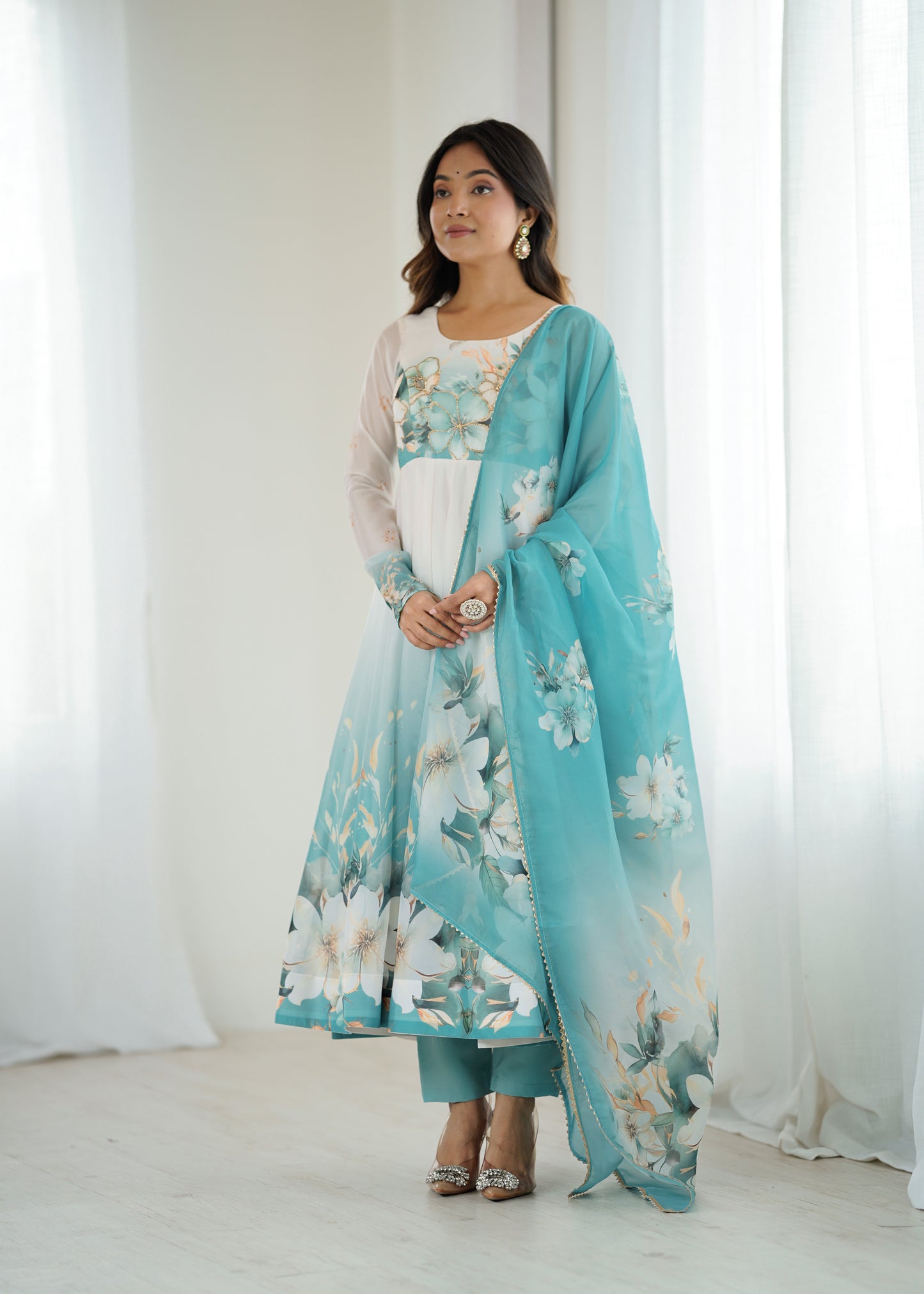 ORGANJA SILK PRINT ANARKALI SUITS