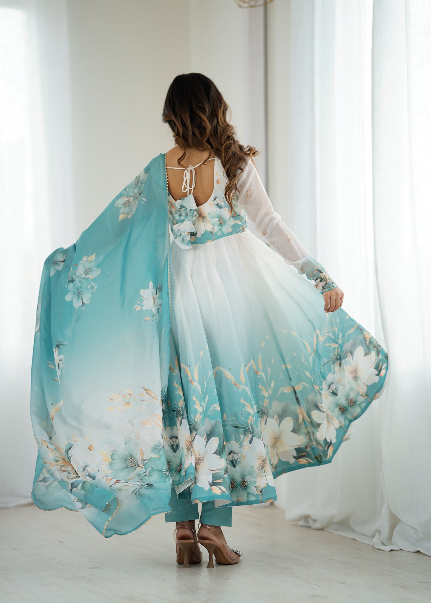 ORGANJA SILK PRINT ANARKALI SUITS