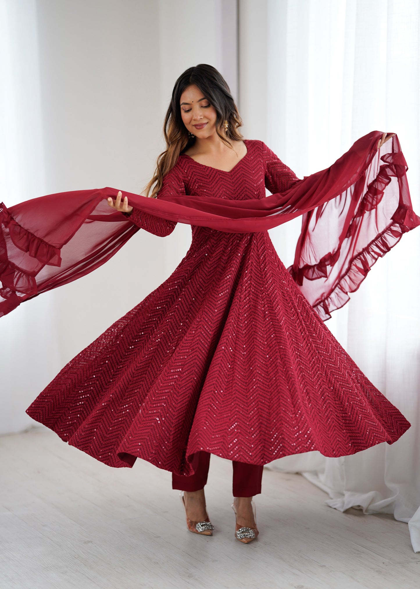 Pure Roman Shimmer Chanderi Silk Anarkali Suit