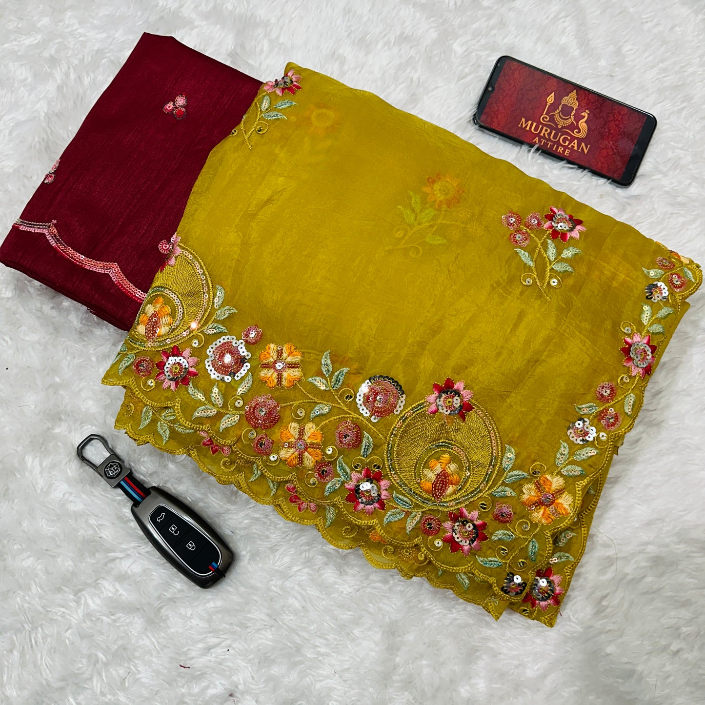 Gold crush Saree With multi thread sequins Work (M1003)