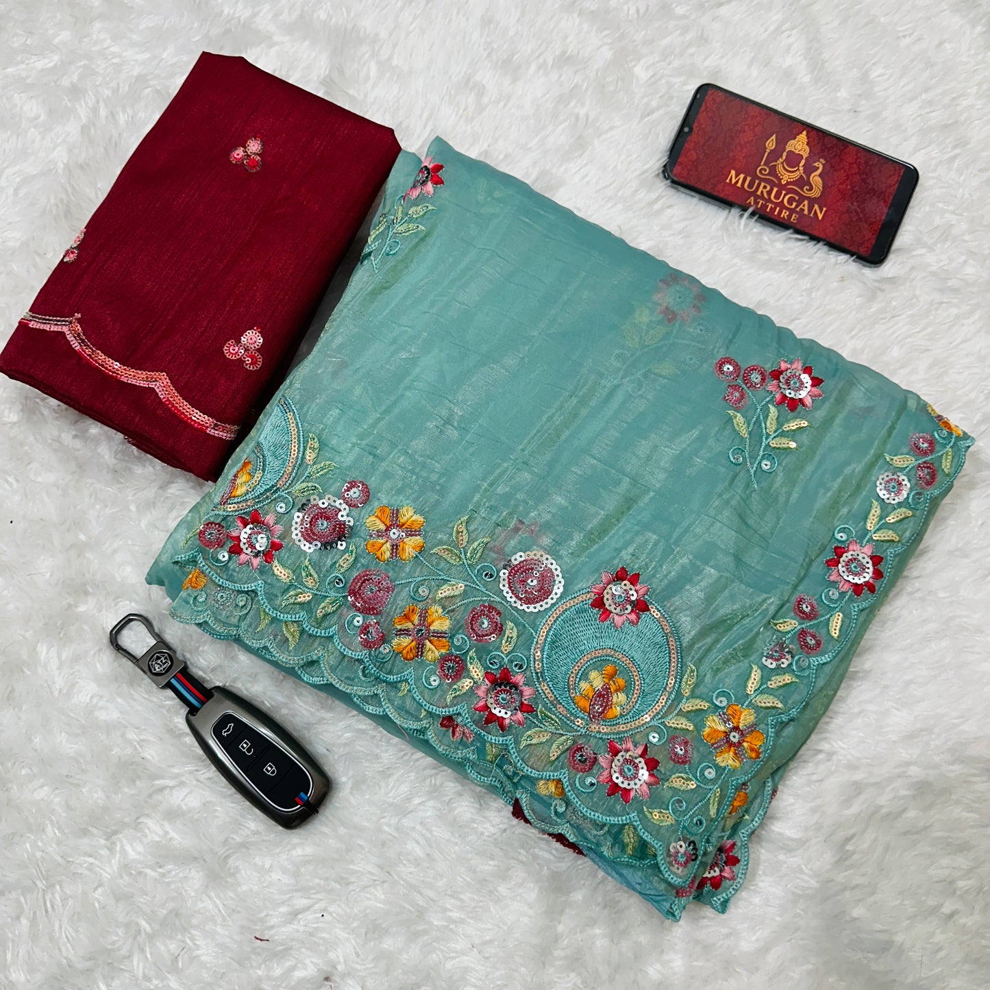 Gold crush Saree With multi thread sequins Work (M1003)