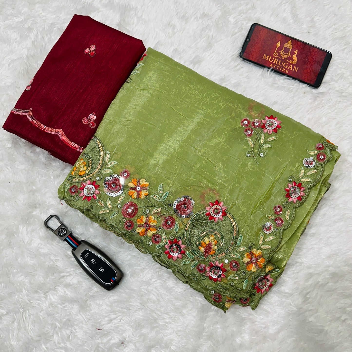 Gold crush Saree With multi thread sequins Work (M1003)